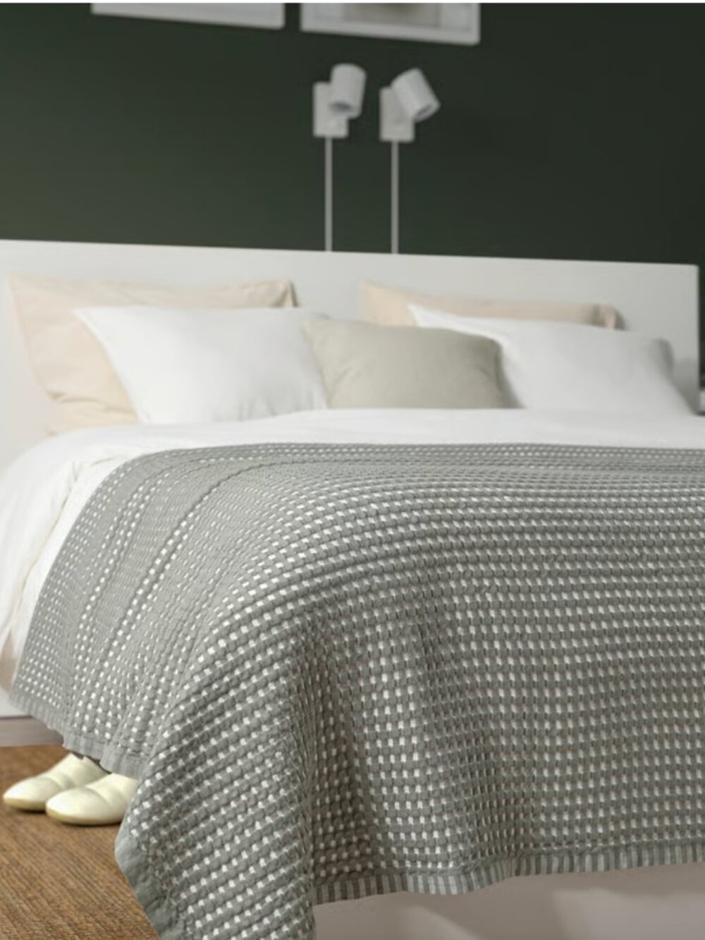 PELARTUJA Bedspread, 100% cotton, green-gray/white, Twin/Twin X-long